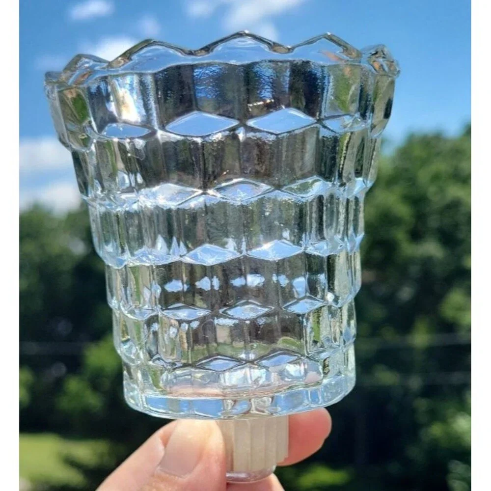 Set of 4 Clear Glass Cube Cut Cubist Peg Votive Cup Candle Holders for Sconces